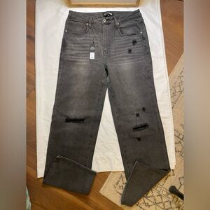 NWT Fashion Nova size 13 black distressed straight leg jeans